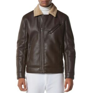 Andrew Marc New York Mens Maxton Faux Leather /Shearling Moto Jacket XL Espresso